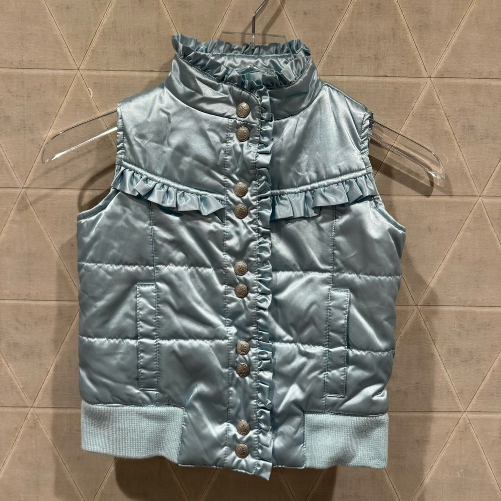Hanna Anderson satin ruffle vest blue 110 5T
